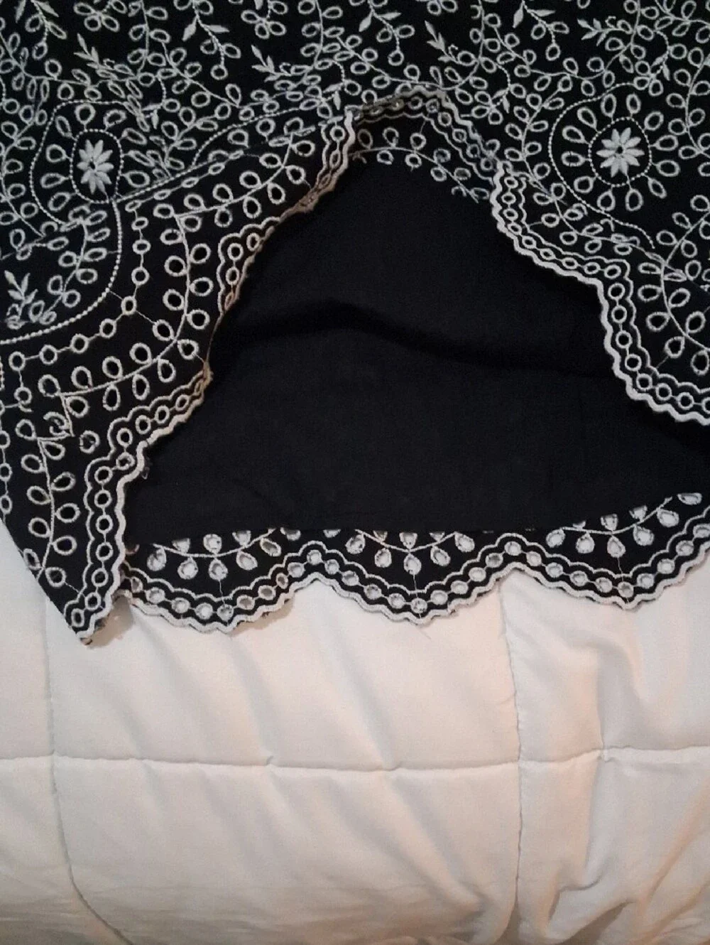 LOFT Black Mini Skirt with White Floral Embroidery